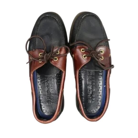 Sperry Boat Shoe Mens 8 Moc Loafer 2 Eye Leather Black Brown Classic Preppy Wide